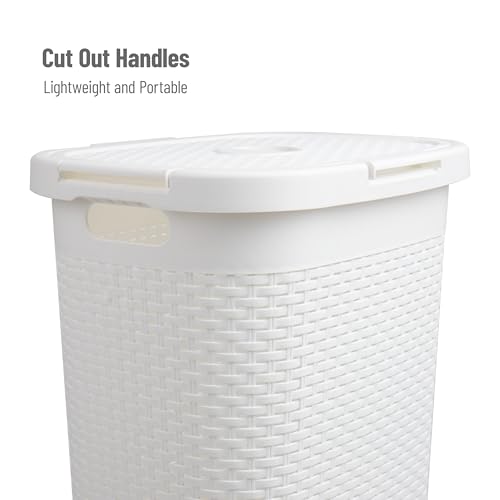 Mind Reader Slim Laundry Hamper with Lid, 60L Tall Clothes Baskets, Narrow Tapered Design for Bathrooms Closets and Laundry Rooms, Plastic, 3 Pack, White - color: White
