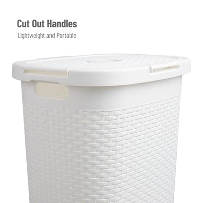 Mind Reader Slim Laundry Hamper with Lid, 60L Tall Clothes Baskets, Narrow Tapered Design for Bathrooms Closets and Laundry Rooms, Plastic, 3 Pack, White - color: White