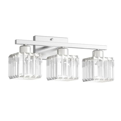 comzler 3-Light Bathroom Light Fixtures Over Mirror, Brushed Nickel Crystal Wall Sconce with E26 Base for Mirror Kitchen Living Room Bathroom, Square Crystal Shades (Bulbs Excluded) - size: Square