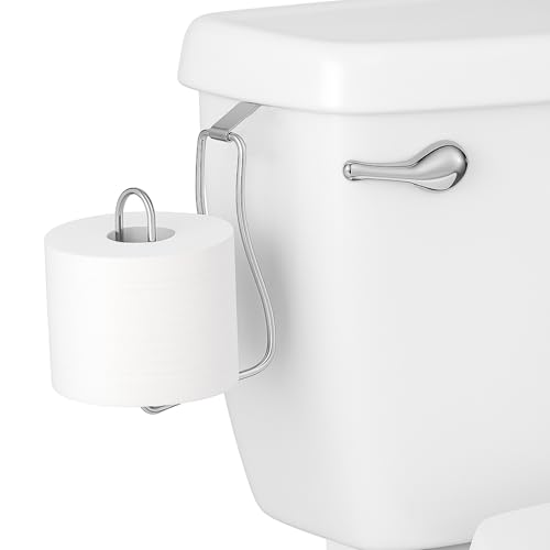 Over The Tank Toilet Paper Holder, No Drill Bathroom Tissue Roll Dispenser | RV toilet paper holder & hanging roll dispenser. Rust resistant chrome bathroom storage organizer for small camper spaces.