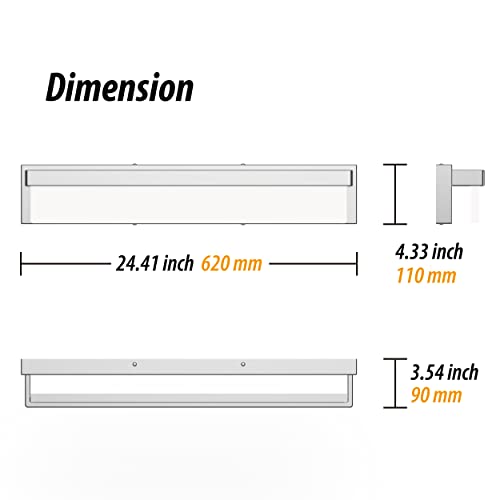 LED Bathroom Vanity Light Fixture Over Mirror 24.4 inch Modern Rectangle Finishing Bath Vanity Lighting Bar 4000K Daylight Wall Sconce (Chrome) - color: Chrome, size: 24 inch