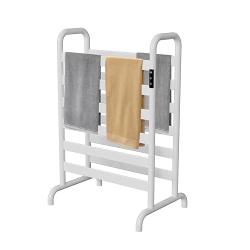 Towel Warmer Rack, Electric Heated Towel Rack for Bathroom, Freestanding Adjustable Temperature 110–170°F with Timer & Overheat Protection, Large Aluminum Towel Heater, 12 Fast Heating Bars - color: White