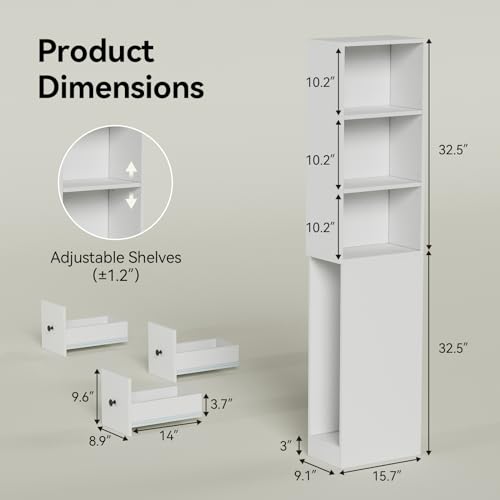ARTETHYS Tall Slim Bathroom Storage Cabinet with 3 Adjustable Shelves | Free Standing Space Saver Cabinet with 3 Drawers for Living Room, Kitchen, Classic White - color: White