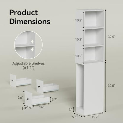 ARTETHYS Tall Slim Bathroom Storage Cabinet with 3 Adjustable Shelves | Free Standing Space Saver Cabinet with 3 Drawers for Living Room, Kitchen, Classic White - color: White