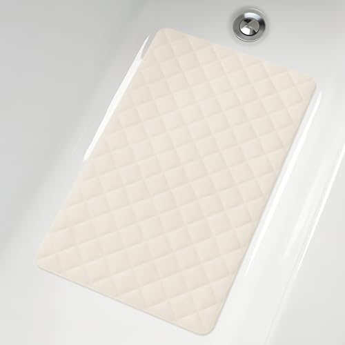 Yolife Bathtub Shower Mat Non Slip, Natural Rubber Bath Tub Floor Liner Mats with Strong Suction Cups for Inside Shower Bathroom, Machine Washable, Soft on Feet, 27.5 x 17 Inch, Beige - color: Beige