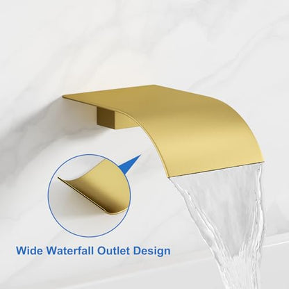RUMOSE Wall Mount Bathtub Faucet Waterfall Tub Faucet with Handheld Sprayer | Gold, 2 in 1 Handheld, Modern Bathroom Tub Filler Brass Single Handle Shower Faucet Set, High Flow Rough in Valve - color: Gold