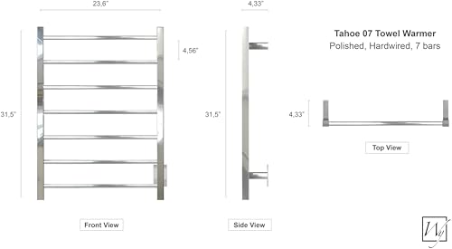 WarmlyYours Tahoe Heated Towel Rack, 7 Bars, Polished Stainless Steel | Hardwired 120V heated towel rack for spa-like bathroom comfort, 427 BTU/hr, energy-efficient towel drying - color: Polished Stainless Steel (7 Bars)