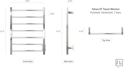 WarmlyYours Tahoe Heated Towel Rack, 7 Bars, Polished Stainless Steel | Hardwired 120V heated towel rack for spa-like bathroom comfort, 427 BTU/hr, energy-efficient towel drying - color: Polished Stainless Steel (7 Bars)