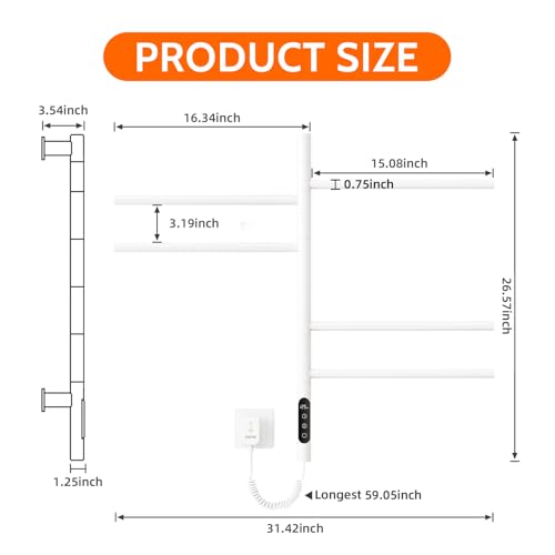 Heated Towel Racks for Bathroom, 180° Swivel Electric Towel Warmer Rack with Touch Panel, Multi-Level Timer & Temperature Adjustments, Wall Mounted 5 Bars Hot Towel Rack (White-01) - color: White, size: G63
