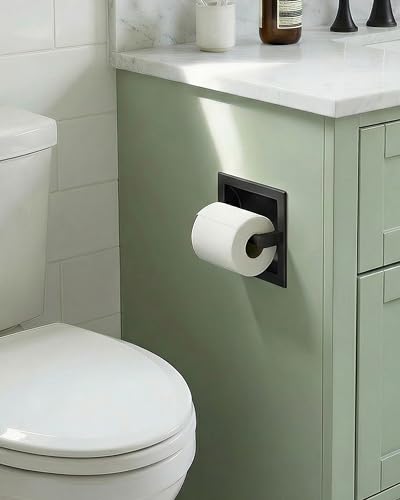 Recessed Toilet Paper Holder Matte Black, in-Wall, 304 Stainless Steel | Inset Toilet Paper Holder, Spring-Free Pivoting Arm, Space-Saving Flush Mount, Fits Rolls up to 6 in - color: Matte Black