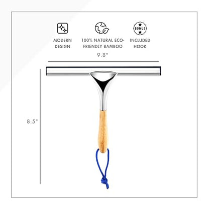 ToiletTree Products All Purpose Bamboo Stainless Steel Squeegee - Rust Proof Deluxe Squeegee with Hanging Hook – Hand Wiper for Shower Doors, Bathroom, Car Window & Kitchen (Bamboo)