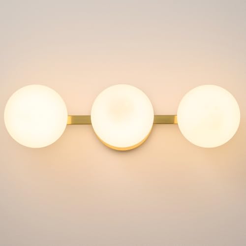 Gold Globe Wall Sconce,Vanities Lights with 3 Milk Glass Shades | 6" Modern Spherical Vanity Sconces,Contemporary Small Brass Ball Lights Fixture for Entryway Bedside Bathroom,E26 Base - color: Gold - Milk Glass, size: 3-Light