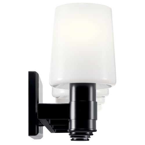 Kichler Adani 4-Light Bathroom Vanity Light, Black | Modern vanity light with opal glass for bathrooms and powder rooms (30" x 8.25"), 55177BK - color: Black, size: 30"