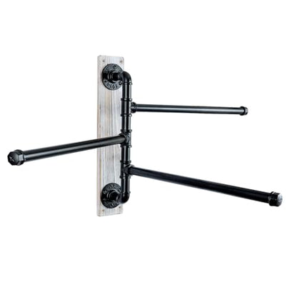 MyGift Swivel Towel Rack, Wall Mounted Towel Holder with 3 Tier Industrial Metal Pipe Towel Bars, Wooden Base Rustproof Swing Out Towel Hanger for Bathroom, Kitchen, Pool (White) - color: Whitewashed / Black
