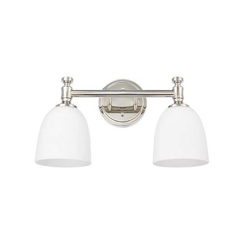 Bathroom Vanity Light, 2-Light Bathroom Light Fixtures Over Mirror, Traditional Vanity Lights for Living Room, Milk White Bell Glass Shades, Standard E26 Base, Polished Nickel - color: Polished Nickel, size: 2-Light