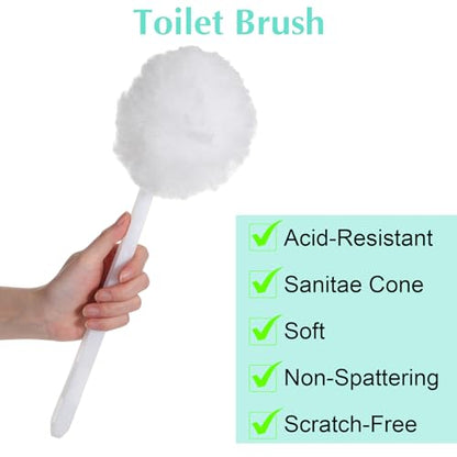 12 Pack Toilet Bowl Brush Soft Swab, 11 Inch Toilet Bowl Mops Cotton, White Reusable Long Plastic Handled Cleaners Scrubber Mop with Silk Cotton for Toilets, Sink, Bathtub, Without Cone Cup