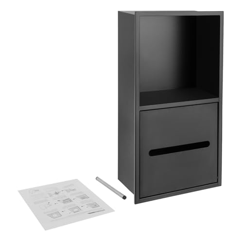 2 Tier Bathroom Wall Niche, Toilet Paper Holder with Shelf, Recessed Stainless Steel Organizer for Bathrooms, Living Rooms, Bedrooms, 8.54x4.92x16.54in (Black) - color: Black
