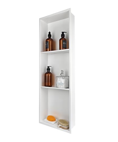 Stainless Steel Recessed Shower Caddy ，Organizer Storage for Room,Bathroom Insert Shelf with Three-Tier Shelves，Matte White （ 36" X 12"） - color: White, size: 36 * 12 in