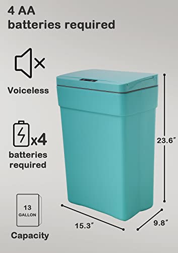 Trash Can 13 Gallon Plastic Automatic Trash Can with Lid for Bedroom Bathroom Home Office Garbage Can Trash Bin Touchless Trash Can Sensor Trash Can Electric Trash Can 50 Liter，Blue, 1PCS - style: Single Lid(blue)