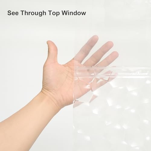 Ryhpez Clear Shower Curtain Liner - Shower Curtain Set with Hooks, Water Cube Pattern with See Through Top Window | 72"x72" - color: Water Cube W/ Window, size: 72"W x 72"L (Pack of 1)