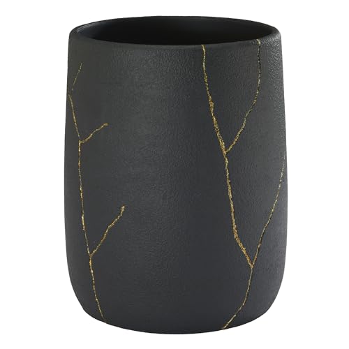Nicole Miller - Wastebasket, Decorative Trash Can, Resin Bathroom Accessories (Sydney Collection, Black/Gold) - size: Wastebasket