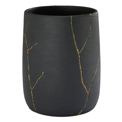Nicole Miller - Wastebasket, Decorative Trash Can, Resin Bathroom Accessories (Sydney Collection, Black/Gold) - size: Wastebasket