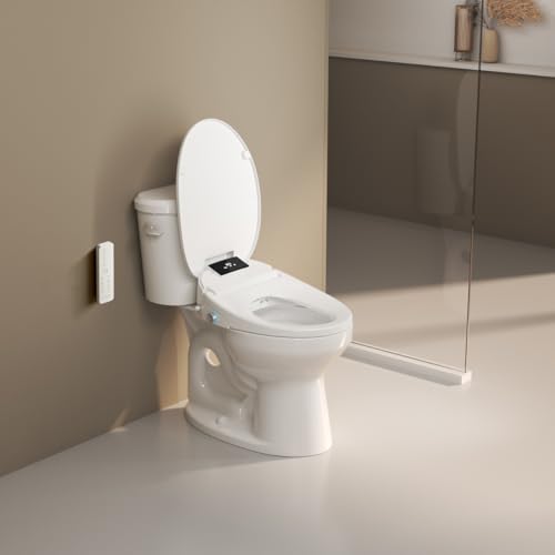 WLJBIDET Toilet Seat Bidet with Warm Water and Drying, O80KL - Elongated | Remote Control, Multiple Cleaning Modes, Adjustable Temperature, Soft Close Lid, LED Display, Nightlight