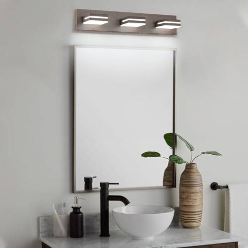 SineRise LED Modern Bathroom Vanity Light Fixtures, Modern Acrylic Bathroom Wall Lighting Fixtures Over Mirror, 3-Light, 24-Inch, Brown, White - color: Brown, White, size: 3-Light, 24-Inch