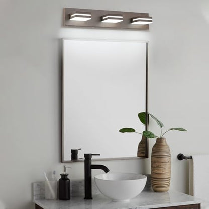 SineRise LED Modern Bathroom Vanity Light Fixtures, Modern Acrylic Bathroom Wall Lighting Fixtures Over Mirror, 3-Light, 24-Inch, Brown, White - color: Brown, White, size: 3-Light, 24-Inch