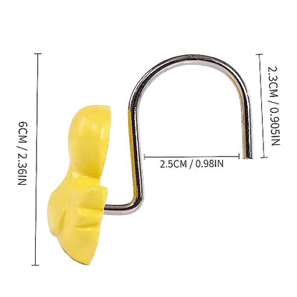 Two Fish Home Yellow Duck Shower Curtain Rings Set of 12 Decorative Yellow Duckes Shower Curtain Hooks S/12 - color: Yellow