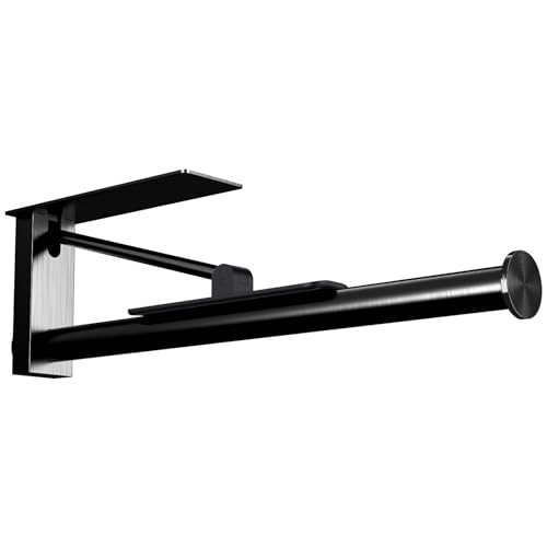 Under Cabinet Paper Towel Holder, One-Hand Tear Paper Towel Holder, Black | Stainless Steel Wall Mount Self Adhesive Paper Towel Rack with Tension Arm, Fits for First Apartment Essentials, Kitchen, RV - color: Black
