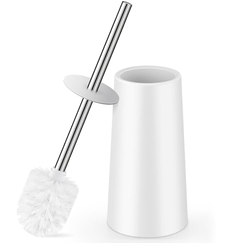 Toilet Brush and Holder, Toilet Brush with 304 Stainless Steel Long Handle, Toilet Bowl Brush for Bathroom Toilet-Elegant-Cleaning-Bristles(White) - color: White