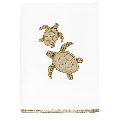 Jewel 4-Piece Premium Towel Set, Embroidered Turtles, Plush Turkish Cotton, Durable & Quick Dry, Elegant Beach Style, 2 Bath 2 Hand Towels, White - color: White, size: 2 Pcs Bath 2 Pcs Hand Towel