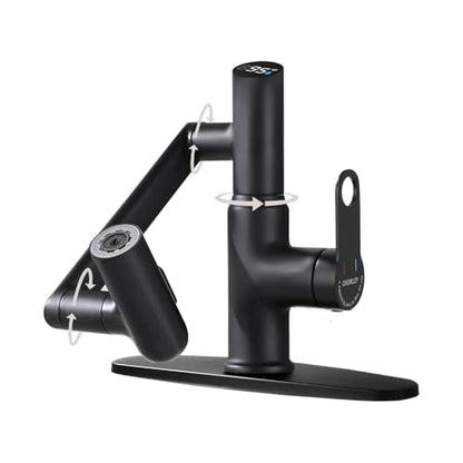 CHOMELY Single Hole Rotatable Bathroom Faucet with Temperature Display in Fahrenheit (Batteries-Free) 3 Water Modes 360 Degree Rotating Sink Faucet, Matte Black - color: Black