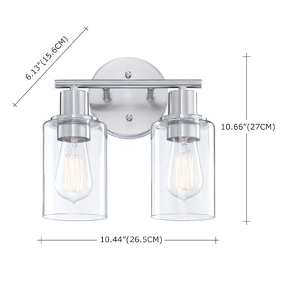 WISBEAM 2-Light Bathroom Vanity Light, Brushed Nickel Bathroom Light Fixtures Over Mirror with Clear Glass Shade Including E26 Medium Base, Bulb NOT Included - color: Silver, size: VNT003