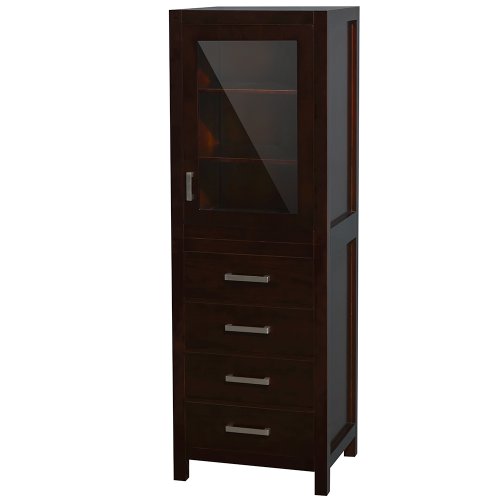 Wyndham Collection Sheffield 24 inch Linen Tower in Espresso with Shelved Cabinet Storage and 4 Drawers - color: Espresso With Brushed Chrome Trim
