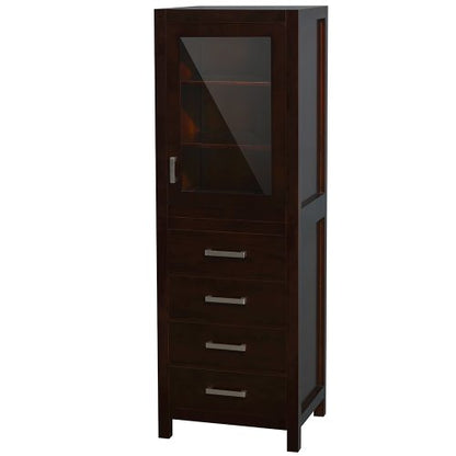 Wyndham Collection Sheffield 24 inch Linen Tower in Espresso with Shelved Cabinet Storage and 4 Drawers - color: Espresso With Brushed Chrome Trim