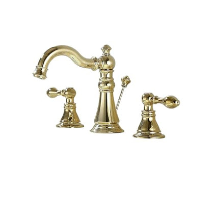Polished Brass 2-Handle 8 Inch Widespread Bathroom Faucet, 3 Holes | Derengge Traditional Widespread Sink Faucet, With Pop-Up Drain 360° Swivel Stainless Steel Spout, F-8303-PB - color: Polished Brass