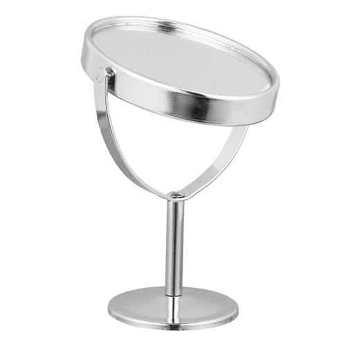 DECHOUS Double-Sided Oval Desktop Makeup Mirror Silver, Rotatable Beauty Vanity Mirror with Swivel Stand for Home Dressing Table and Personal Grooming