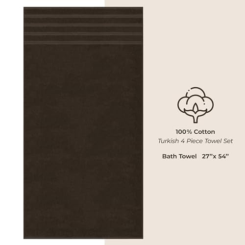 American Soft Linen 100% Cotton Luxury Turkish Towels, 4 PC Bath Towel Set | Soft Absorbent Quick Dry OEKO Tex Standard 100 Certificated Durable Machine Washable Premium Hotel Quality - color: Chocolate Brown, size: 27"x54"