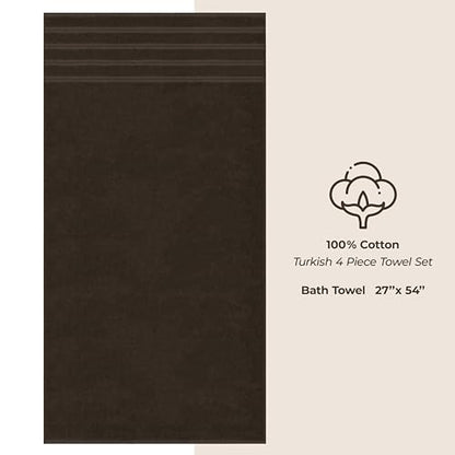 American Soft Linen 100% Cotton Luxury Turkish Towels, 4 PC Bath Towel Set | Soft Absorbent Quick Dry OEKO Tex Standard 100 Certificated Durable Machine Washable Premium Hotel Quality - color: Chocolate Brown, size: 27"x54"