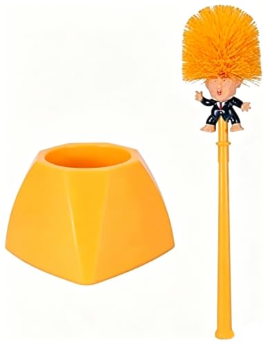 Toilet Bowl Brush with Holder Funny Cleaner | Trump theme, funny gag gift Doll for bathroom decor, deep Cleaner Scrubber - color: Yellow Handle+yellow Base