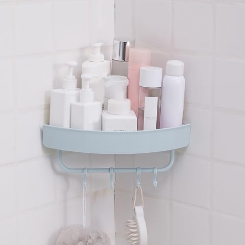 MAVIS LAVEN Bathroom Shower Corner Shelf, Large Capacity Wall Mounted Shelf with Hollow Design for Quick Drainage, Space Saving Storage for Home Kitchen Toilet (Triangular Light Blue) - color: Triangular Light Blue