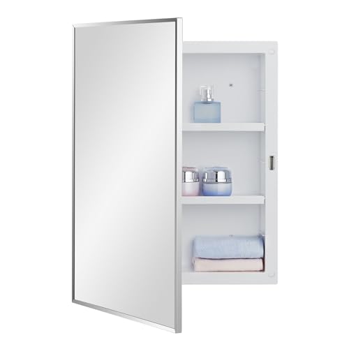 Plastic Bathroom Medicine Cabinet with Framed Mirror 16 x 22 inch, Surface and Recessed Mount - color: White, size: 16x22 inch Framed Mirror