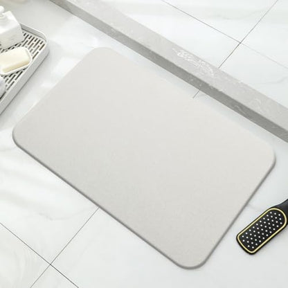 Stone Bath Mat Quick Dry, Diatomaceous Earth Bath Mat Non Slip Absorbent Floor Mat, Diatomite Stone Drying Mat for Bathroom Comes with Non-slip Pad and Sandpaper (Off-White, 24" x 15.5" x 0.4") - color: Off-white