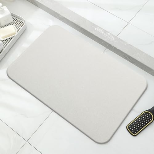 Stone Bath Mat Quick Dry, Diatomaceous Earth Bath Mat Non Slip Absorbent Floor Mat, Diatomite Stone Drying Mat for Bathroom Comes with Non-slip Pad and Sandpaper (Off-White, 24" x 15.5" x 0.4") - color: Off-white