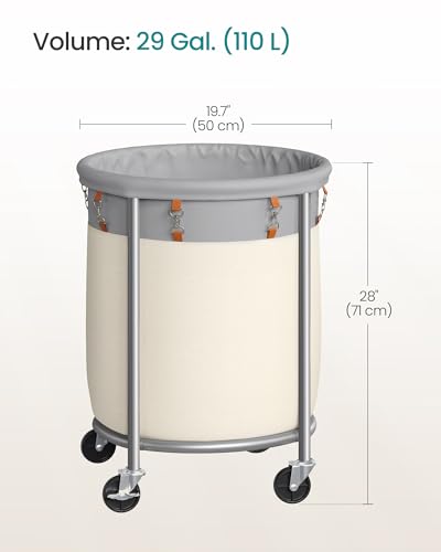 SONGMICS Laundry Basket, Rolling Steel Frame with 2 Locking Wheels, 110 L | Heavy-Duty Laundry Hamper Cart with Removable Bag, Dove Gray and Cream White, URLS002GD02 - color: Dove Gray + Cream White, size: 110 L (1-Section)