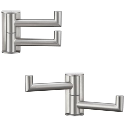 2 Pack Swivel Towel Hooks, Brushed Nickel, 304 Stainless Steel | Dual-Arm Hanging Capacity, 180° Swing-Out Rotation, Fold-Away Storage, Raised End Hooks, Closet, Hallway & Shower Use - color: Brushed Nickel, size: 2 Pack