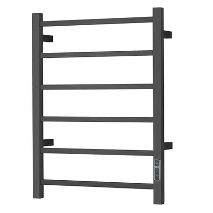 Electric Heated Towel Warmer - Wall Mounted Bathroom Towel Rack, Plug-in Design & Brushed Stainless Steel Black with Timer & Temperature Control 6 Bar - color: Square Black With Timer, size: 6 Bar