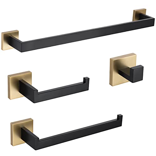 TURS 4-Piece Bathroom Hardware Set Black and Brushed Gold Towel Bar Holder Set Stainless Steel Bathroom Accessory Set Wall Mounted - color: Black&gold, size: Set B